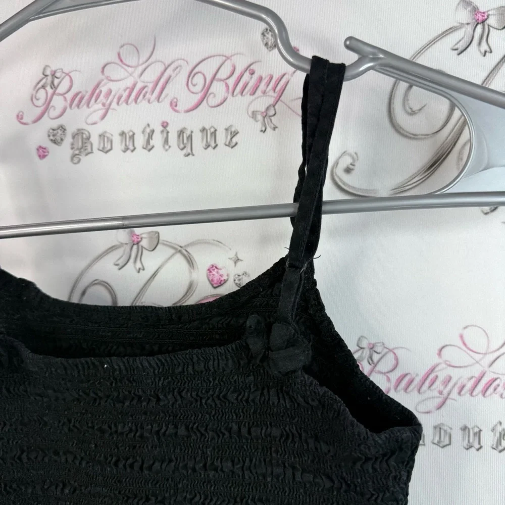 John galt cropped tank top stretchy smocked Black Camisole Top - Picture 3 of 9